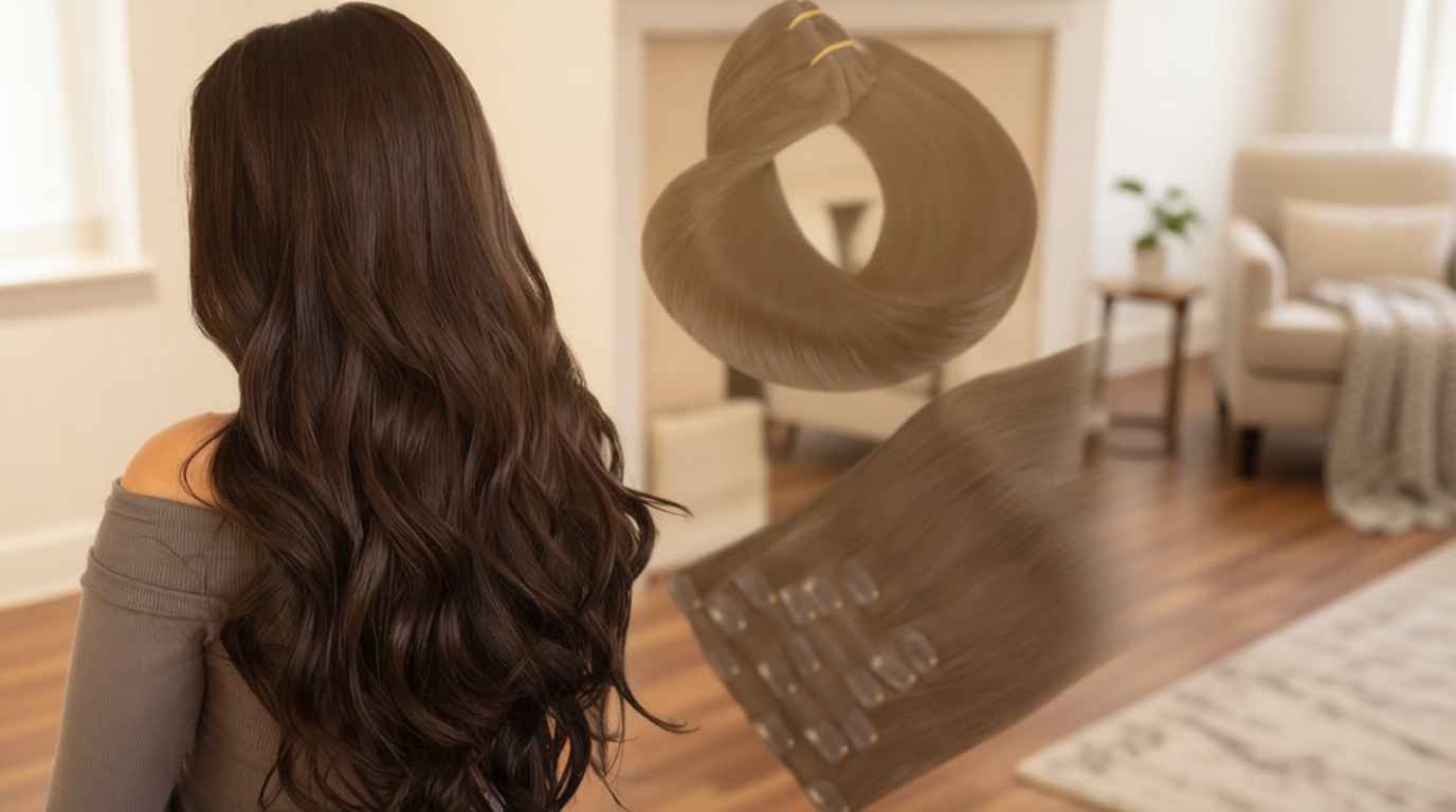 HOTBANANA Human Hair Clip in Hair Extensions, Dark Brown 120g Clip in Hair Extensions Real Human Hair Straight Remy Hair Clip in 18 Inch 7pcs ClimatePartner certified