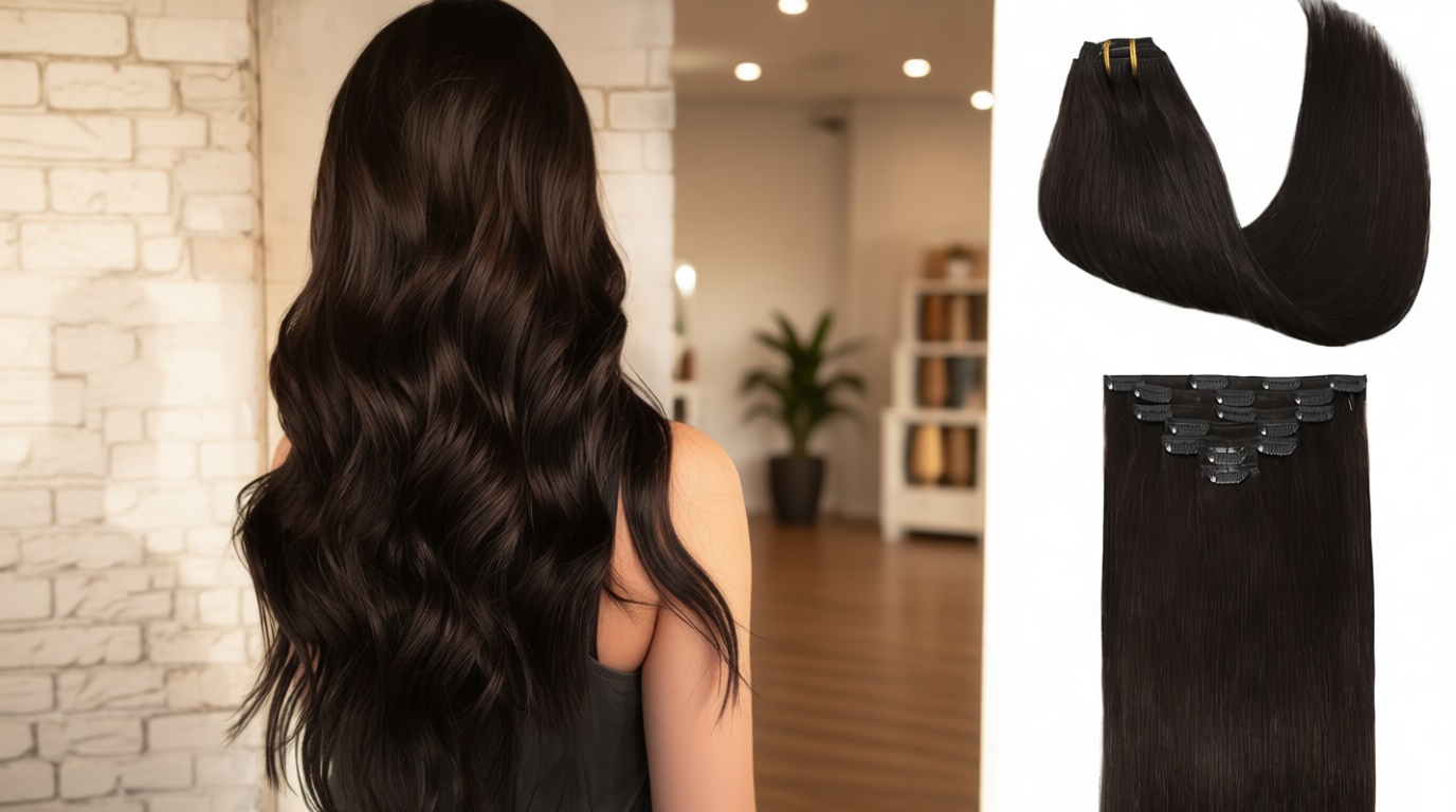 GOO GOO Clip in Hair Extensions Real Human Hair, Remy Human Hair Extensions Clip ins for Women, Natural Human Hair, 18inch 120g 7Pcs, 2 Dark Brown