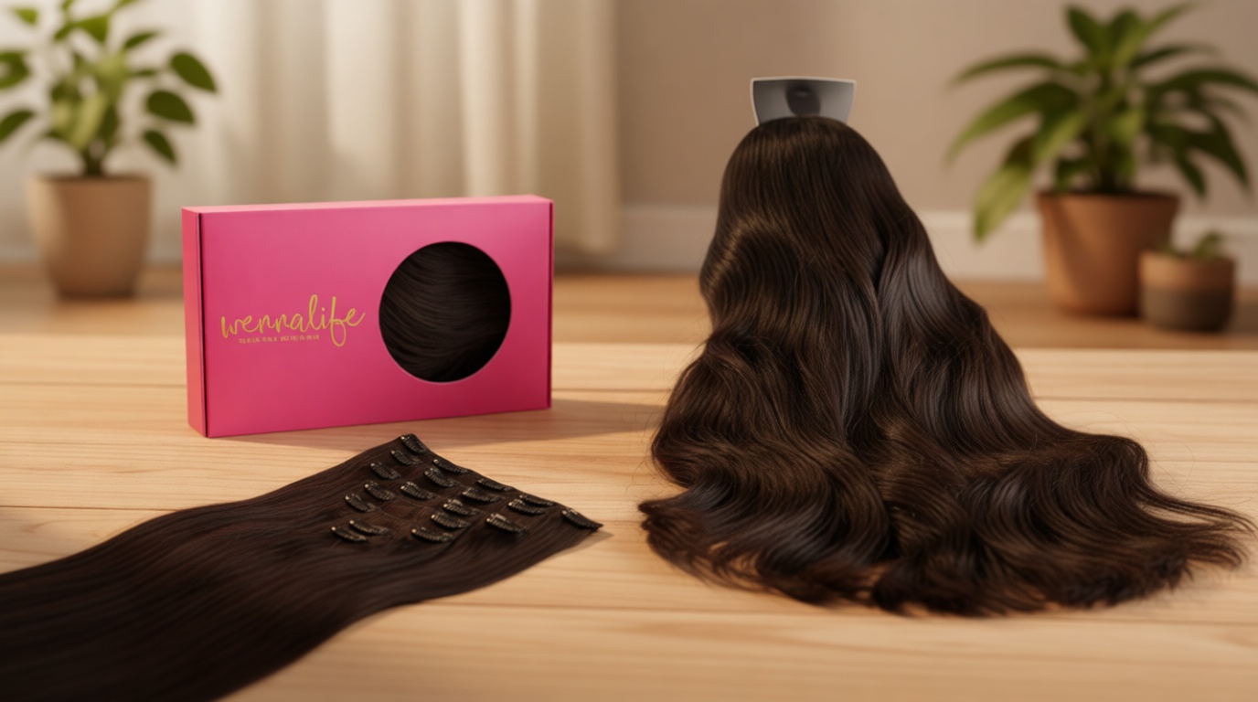 WENNALIFE Clip in Hair Extensions Real Human Hair, 18 Inch 120g 7pcs Human Hair Extensions Clip Ins, Dark Brown Coloured Remy Hair ClimatePartner certified