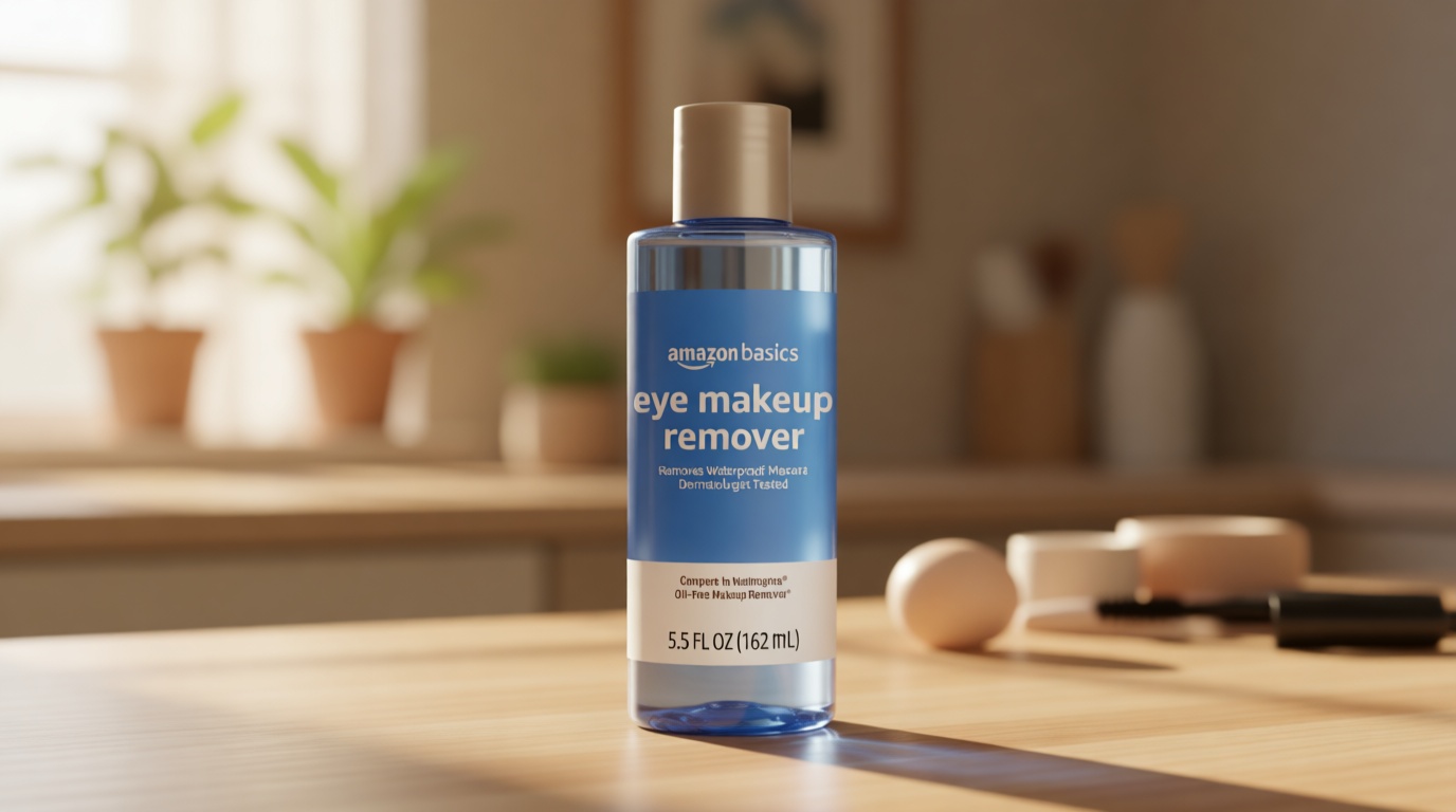 Amazon Basics Eye Makeup Remover, Removes Waterproof Mascara, Dermatologist Tested, Fragrance Free, 5.5 Fl Oz (Pack of 1) [Amazon-developed Certification] Compact by Design