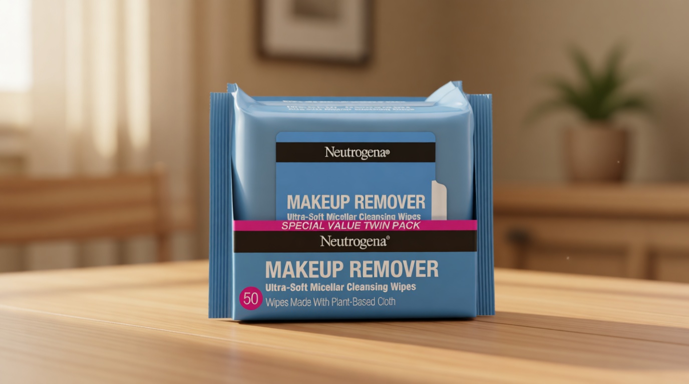 Neutrogena Makeup Remover Wipes Micellar Alcohol-Free Face Towelettes Remove Waterproof Mascara & Oil, Compostable 100% Plant-Based Cloth, Dermatologist & Ophthalmologist Tested, Twin Pack 2 x 25 ct