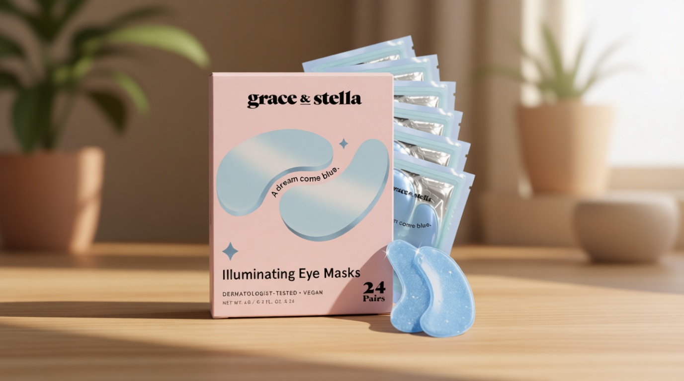 grace & stella Award Winning Under Eye Mask Reduce Dark Circles, Puffy Eyes, Undereye Bags, Wrinkles, Gel Under Eye Patches, Get Well Gifts for Women - Vegan Eye mask (24 Pairs, Blue) ClimatePartner certified