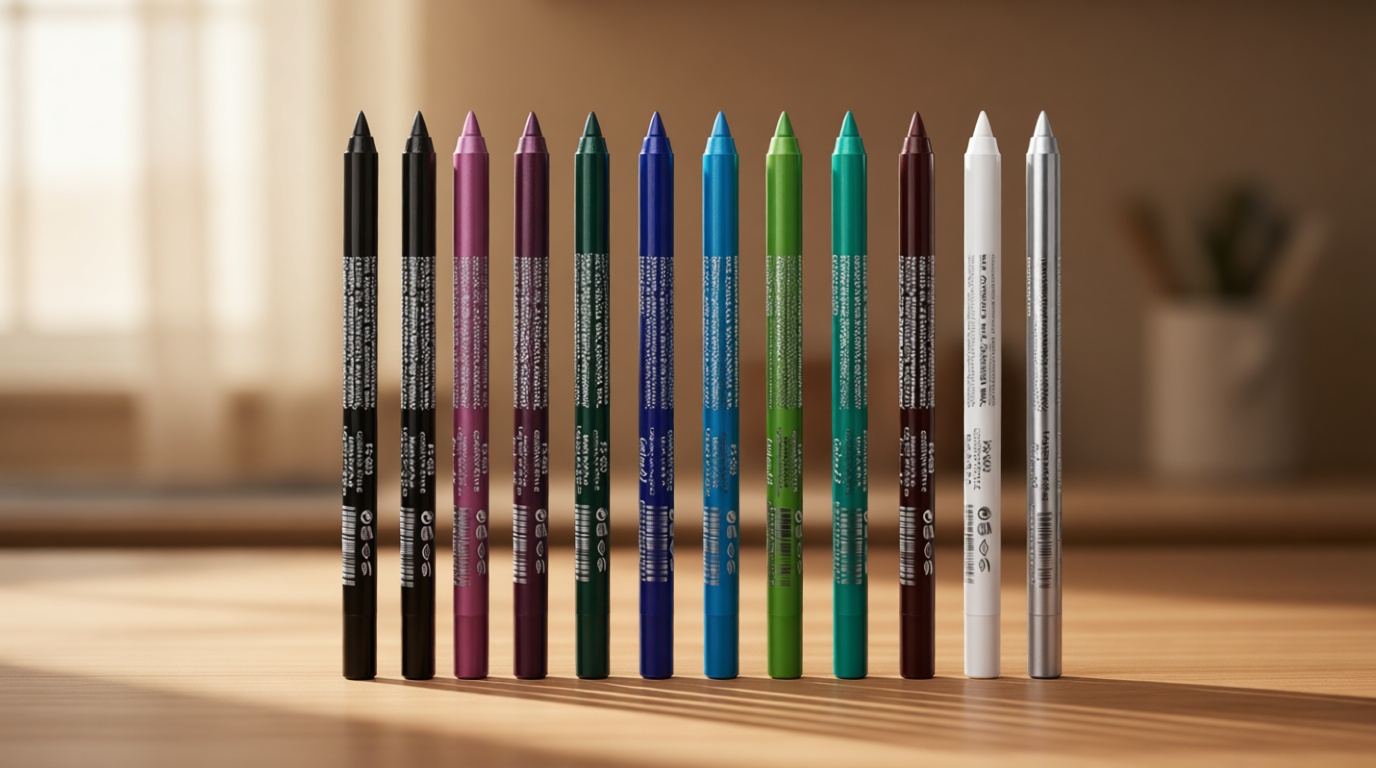 evpct 12Pcs Green Blue White Black Brown Purple Color Gel Glitter Eyeliner Pencils Set for Women Waterline Waterproof Smudge Proof lapiz de ojos delineador de ojos contra el agua Eye Liner Makeup 1-5