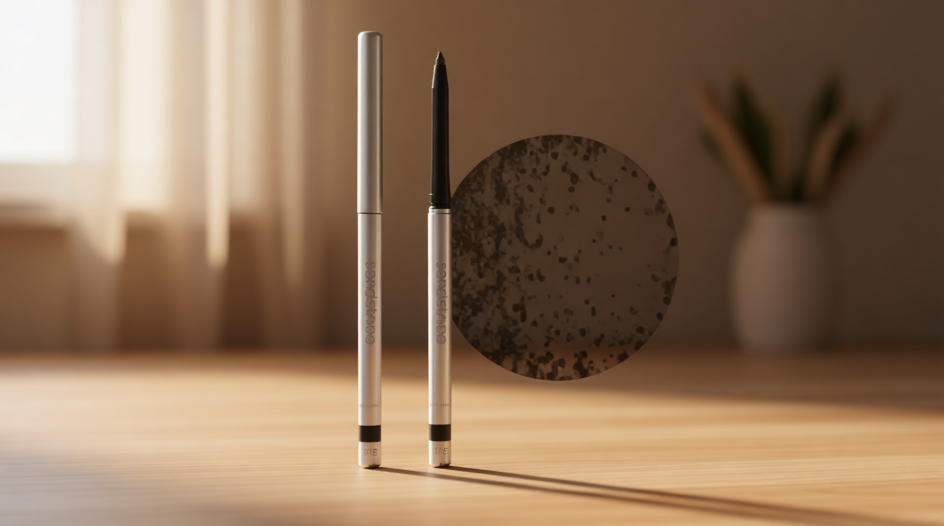 Sandstone Scandinavia Hypoallergenic Waterproof Metallic Eyeliner Pencil – Black – Fragrance-Free, Vegan – Smudge-Proof Eye Liner for Sensitive Eyes