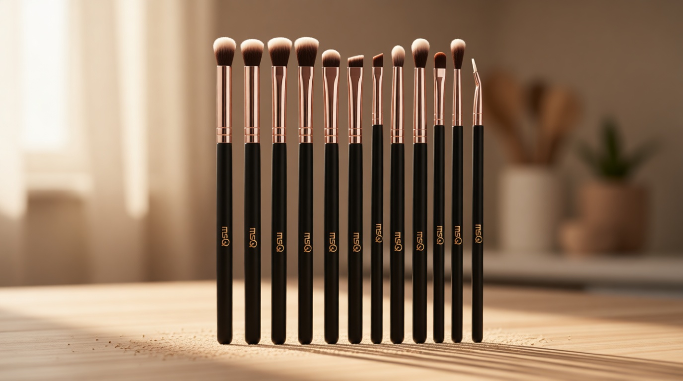 MSQ Eye Makeup Brushes 12pcs Rose Gold Eyeshadow Makeup Brushes Set with Soft Synthetic Hairs & Real Wood Handle for Eyeshadow, Eyebrow, Eyeliner, Blending(without bag)