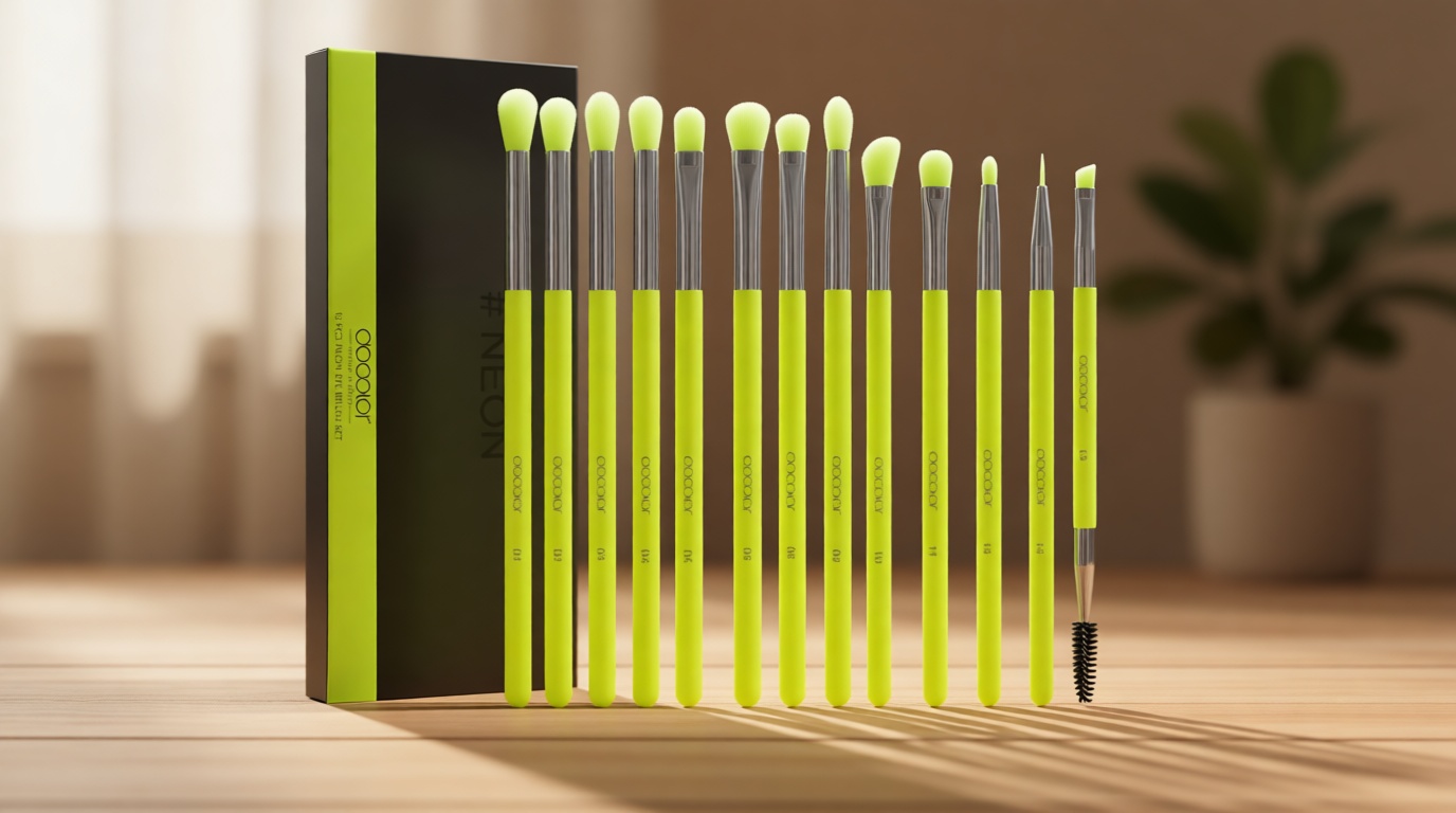 Docolor Eyeshadow Brush Set 15Pcs Eye Makeup Brushes Professional Makeup Brush Set Eye Shadow Blending Concealer Eyebrow Eyelash Eye Liners Premium Synthetic Eyeshadow Crease Brow Brush, Neon Green