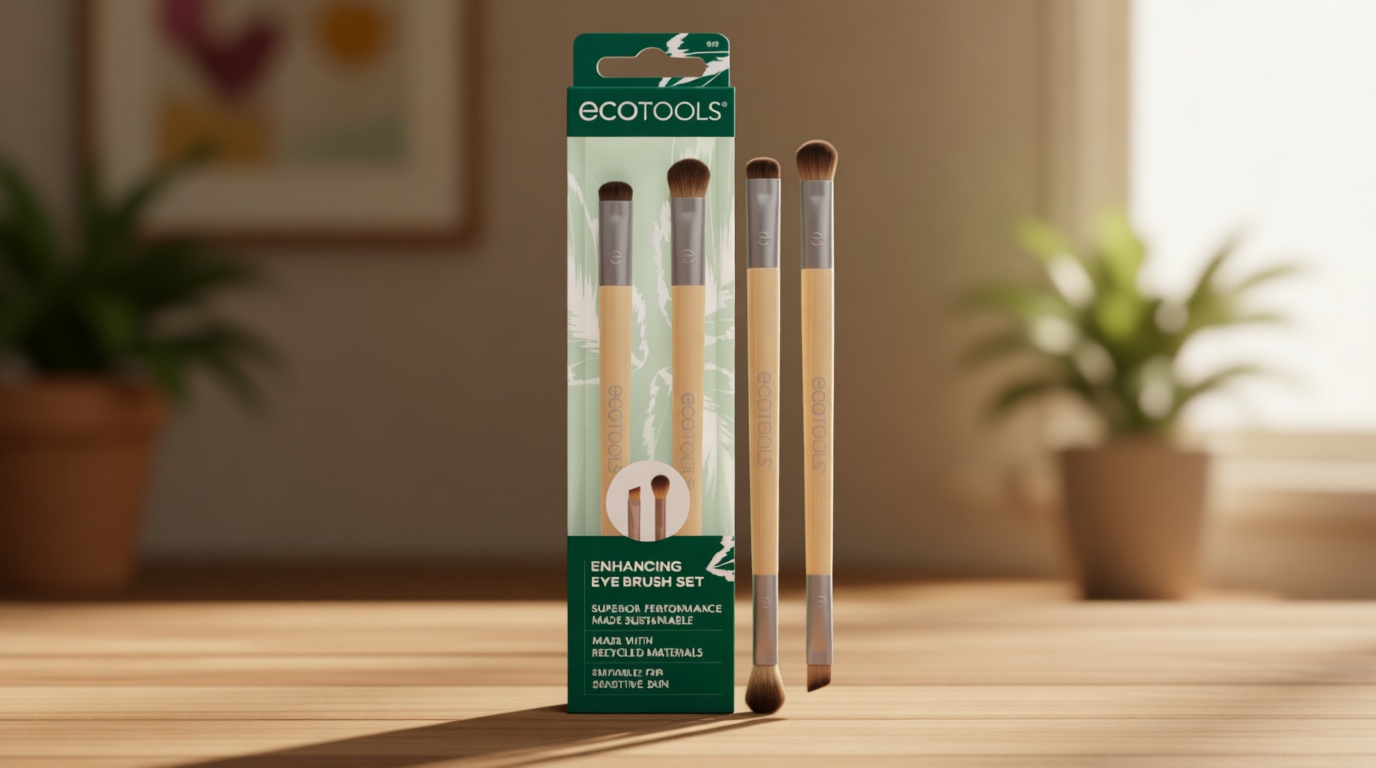 EcoTools Enhancing Eye Brush Set, Makeup Brushes For Liquid, Cream & Powder Eyeshadow & Eye Liner Application, Dual-Sided & Eco-Friendly, Synthetic Bristles, Cruelty-Free, 2 Piece Set