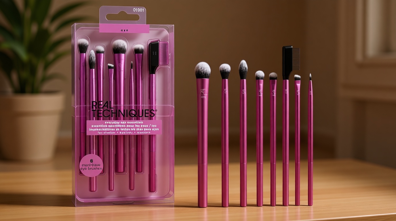 Real Techniques 8 Piece Everyday Eye Essentials Makeup Brush Set, Eye Brushes for Eye Liner, Eyeshadow, Brows, & Lashes, Travel Friendly, Gift Set, Synthetic Bristles, Cruelty-Free & Vegan