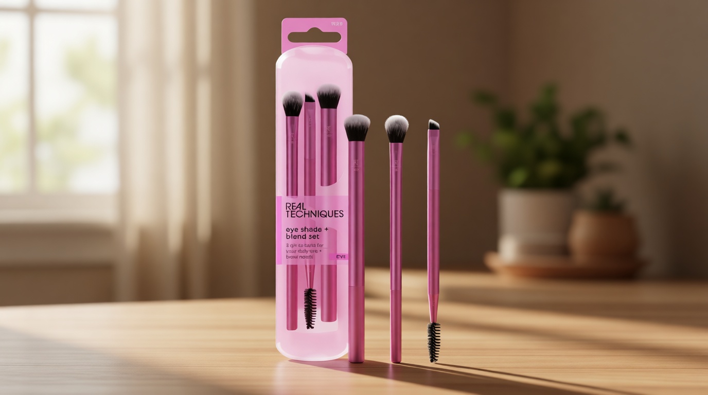 Real Techniques Eye Shade & Blend Makeup Brush Trio, For Eyeshadow & Liner, Makeup Tools for Shaping & Grooming Brows, Defined Makeup Look, Synthetic Bristles, Vegan & Cruelty-Free, 3 Count