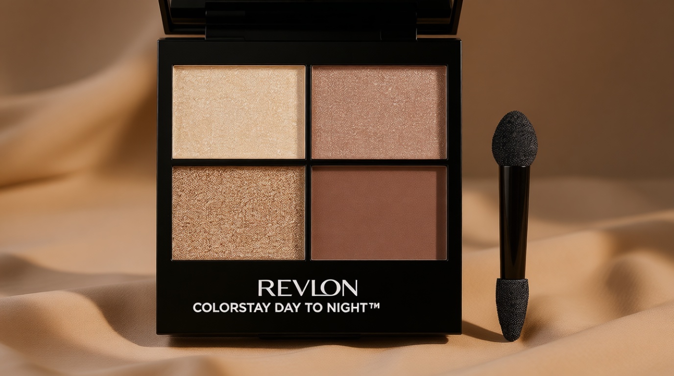 Revlon ColorStay Day to Night Eyeshadow Quad, Longwear Shadow Palette with Transitional Shades and Buttery Soft Feel, Crease & Smudge Proof, 500 Addictive, 0.16 oz