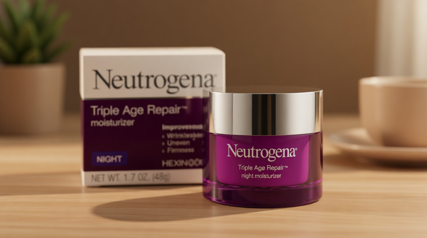 Neutrogena Triple Age Repair Night Face Moisturizer - with Hexinol Technology & Vitamin C, Anti-Wrinkle Face Cream, Visibly Reduces the look Wrinkles & Firms Skin While You Sleep, 1.7 oz