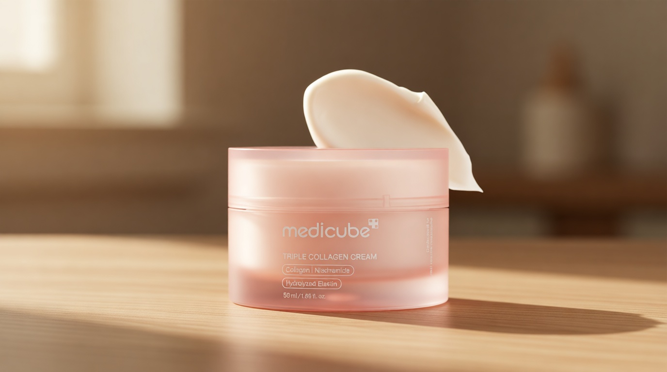 Medicube Triple Collagen Cream - Hydrating & Firming Moisturizer with Hyaluronic Acid, Premium Elastin, Shea Butter - Wrinkle Care & Boosts Elasticity - Korean Skincare, 1.69 oz
