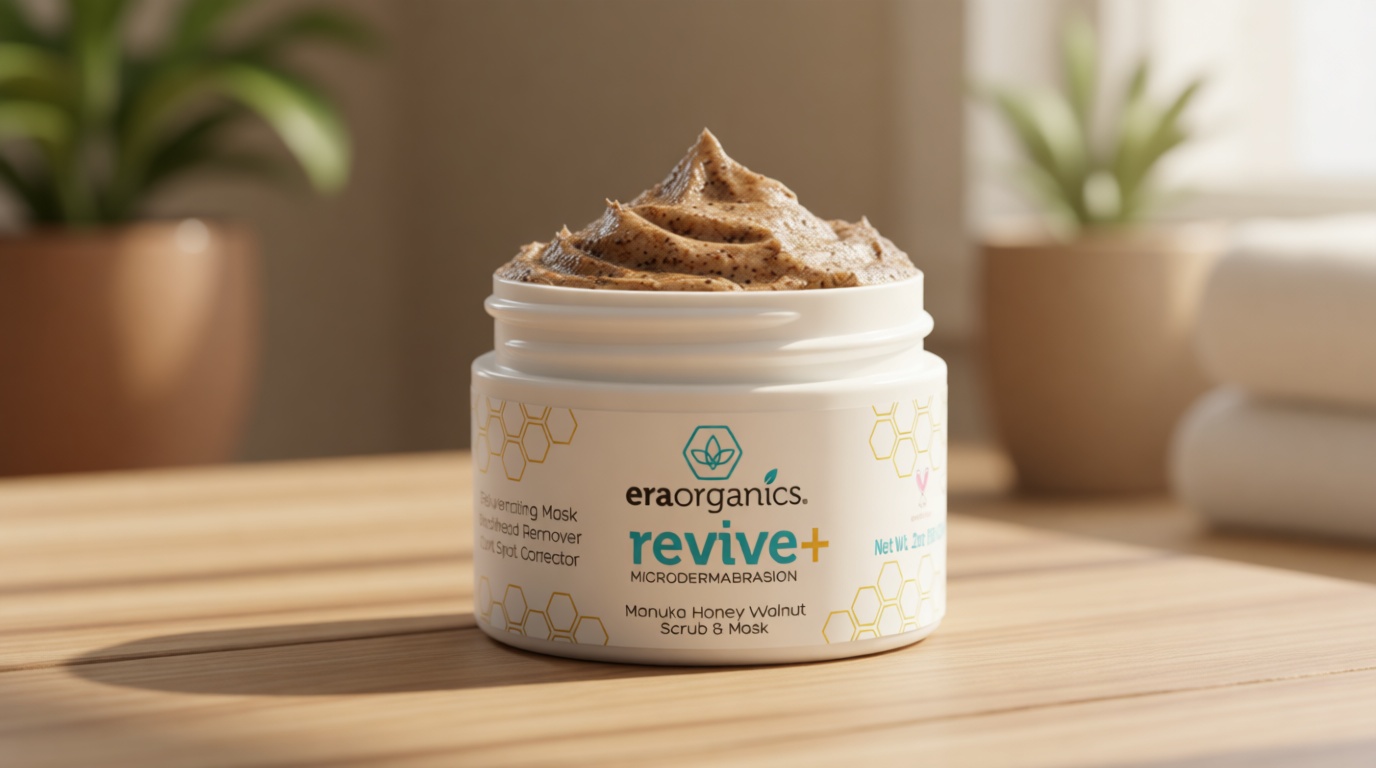 Manuka Honey Exfoliating Face Scrub – Gentle Microdermabrasion Face Exfoliator to Help Smooth, Soften & Balance with Moisturizing Organic Superfoods 2oz