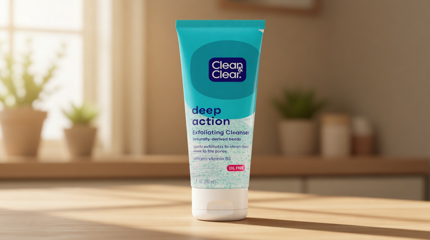 Clean & Clear Deep Action Exfoliating Facial Cleanser, Scrub & Face Wash, Pro-Vitamin B5, Lactic & Glycolic Acids, Oil-Free Gentle Daily Exfoliator for Soft, Smooth, Hydrated Skin, Vegan, 7 Fl Oz Tube