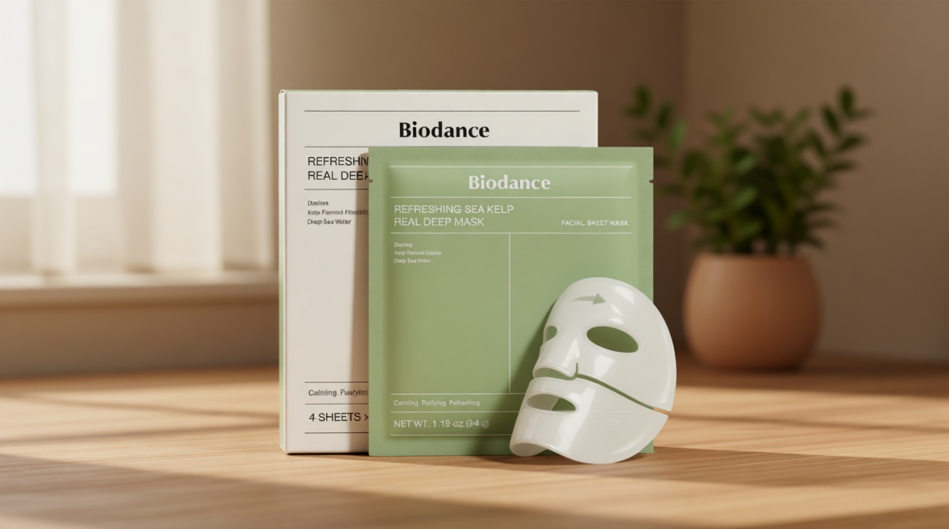 BIODANCE Refreshing Sea kelp Real Deep Mask, Overnight Hydrogel Face Mask, Calming, Oil & Sebum Control, Blemish Care, After Sun Care, Sunburn Relief, Korean Skin Care | 1.19oz(34g) x 4ea