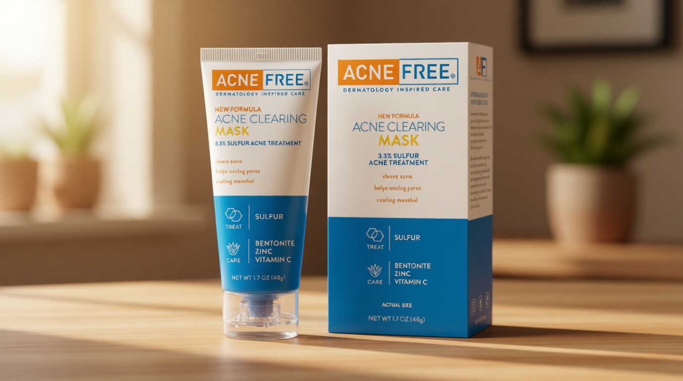 AcneFree Acne Clearing Mask, 3.5% Sulfur Acne Treatment, Absorbs Excess Oil and Unclogs Pores with Vitamin C, Bentonite, and Zinc, 1.7 Ounce