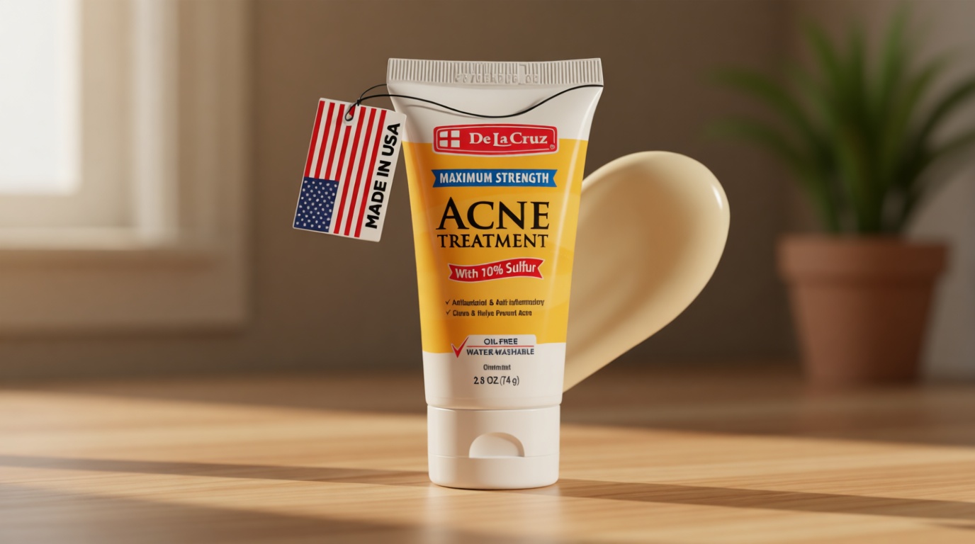 De La Cruz Sulfur Ointment - Cystic Acne Treatment for Face and Body - Daily 10 Min Spot Treatment Mask - Safe and Effective Game Changing Hormonal Acne Treatment that Clears Up Pimples - 2.6 OZ Tube