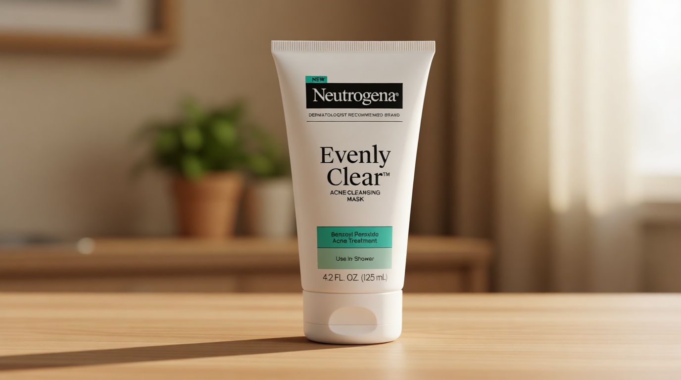 Neutrogena Evenly Clear Acne Cleansing Face Mask with 3.5% Benzoyl Peroxide Treats Breakouts & Bentonite Clay, Purifying Clay Mask Absorbs Oil to Visibly Improve the look of Skin, 4.2 fl. oz