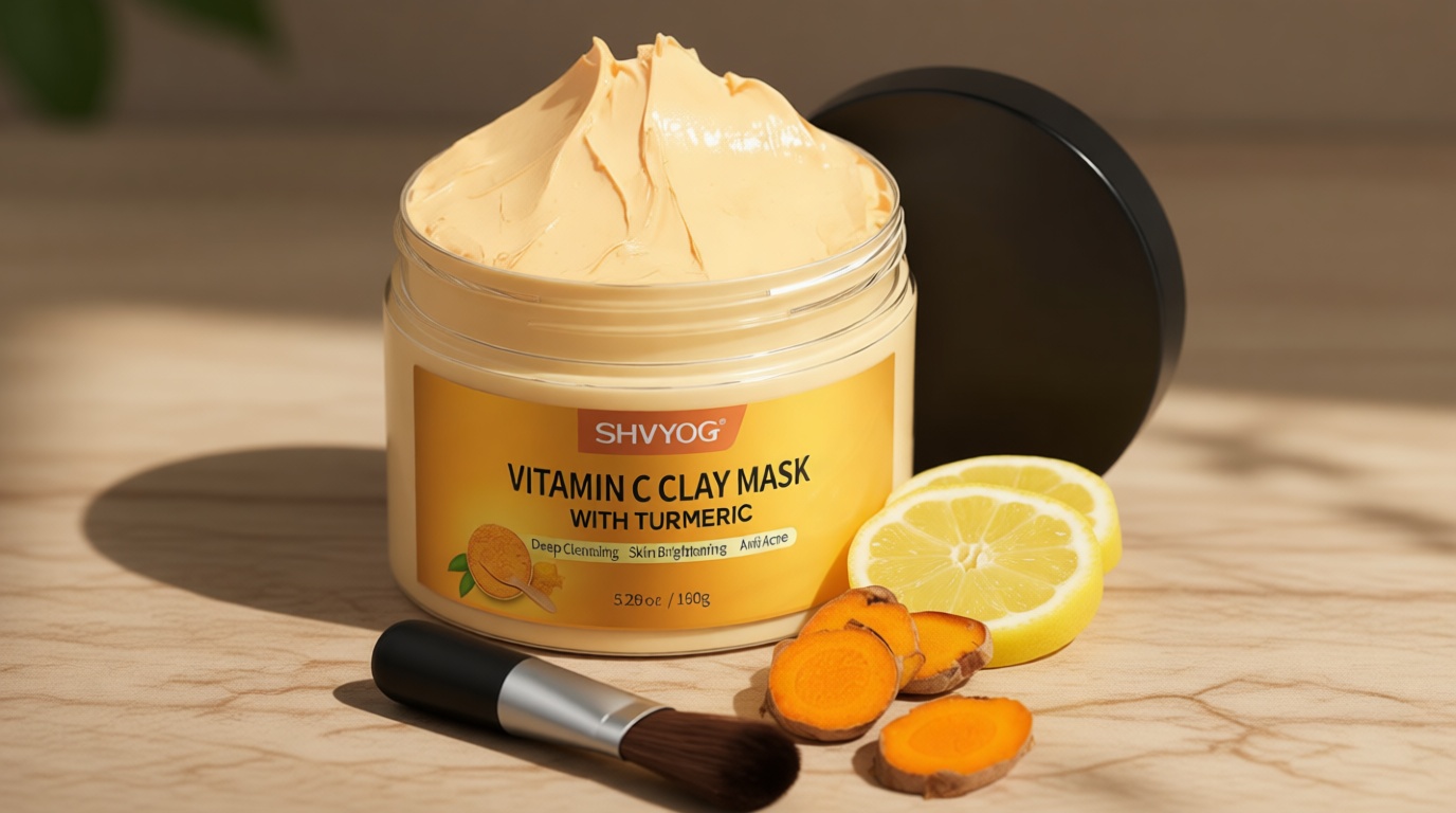 SHVYOG Turmeric Vitamin C Clay Mask with Kaolin Clay for Dull & Blemish-Prone Skin, Deep Cleansing Facial Mask, Face Masks Skincare for Controlling Oil and Refining Pores 5.29 Oz 150g