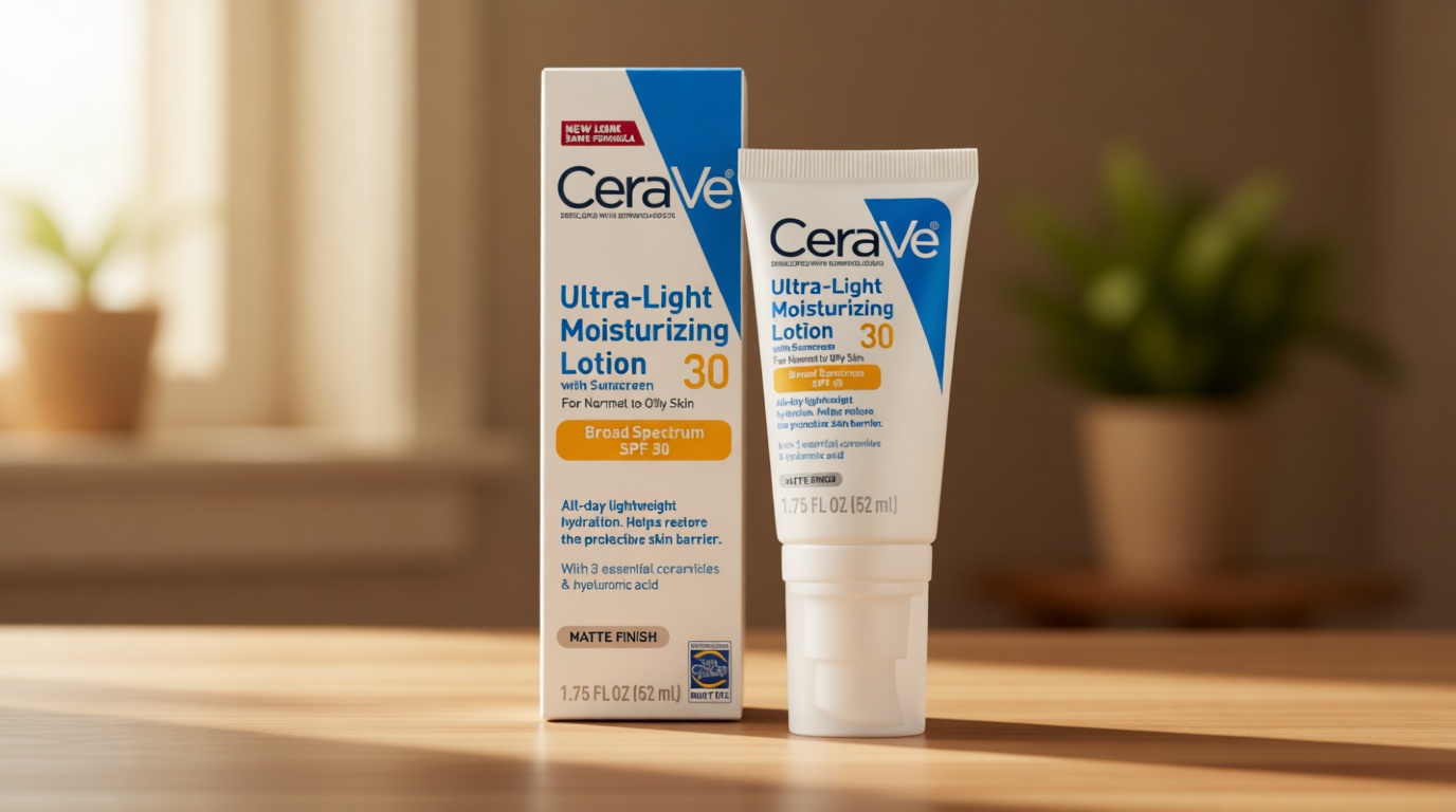 CeraVe Ultra-Light Moisturizing Lotion With SPF 30, Daily Face Moisturizer with SPF, Formulated with Hyaluronic Acid & Ceramides, Broad Spectrum SPF, Oil Free, Matte Finish, 1.7 Ounce