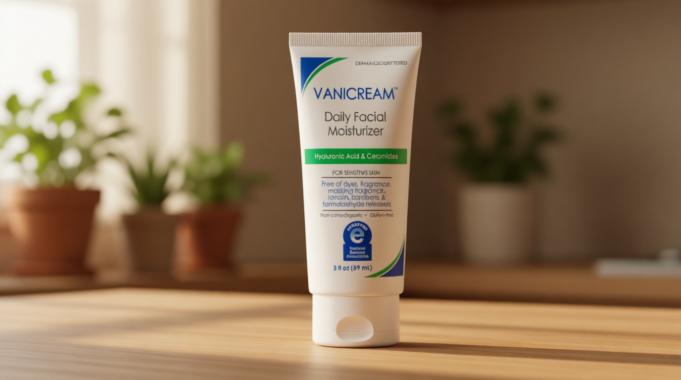 Vanicream Daily Facial Moisturizer With Ceramides and Hyaluronic Acid - Formulated Without Common Irritants for Those with Sensitive Skin, 3 fl oz (Pack of 1)