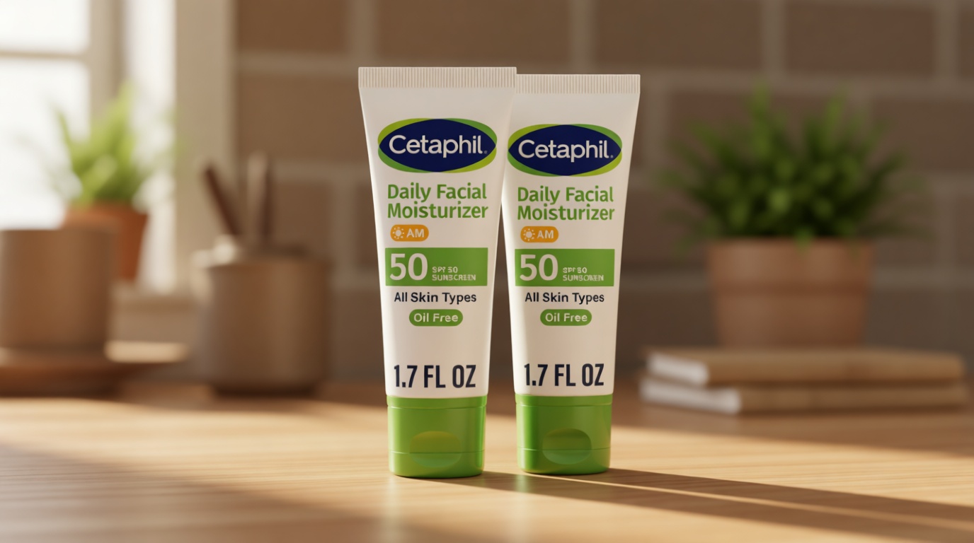 Cetaphil Daily Facial Moisturizer SPF 50, 1.7 Fl Oz (Pack of 2), Gentle Facial Moisturizer For Dry to Normal Skin Types, No Added Fragrance, Dermatologist Recommended (Packaging May Vary)