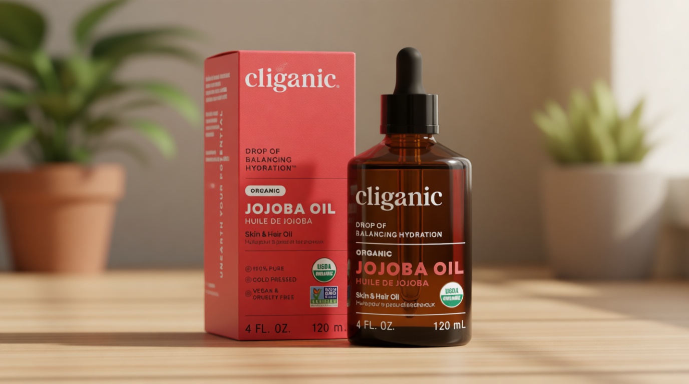 Cliganic Organic Jojoba Oil, 100% Pure (4oz) | Moisturizing for Face, Hair, Skin & Nails | Natural Cold Pressed Hexane Free | Base Carrier Oil USDA Organic EWG Verified