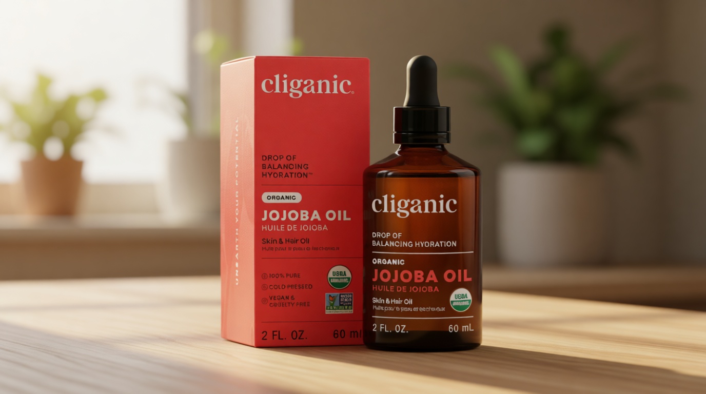 Cliganic Organic Jojoba Oil, 100% Pure (2oz) | Natural Cold Pressed Unrefined Hexane Free Oil for Hair & Face | Base Carrier USDA Organic EWG Verified
