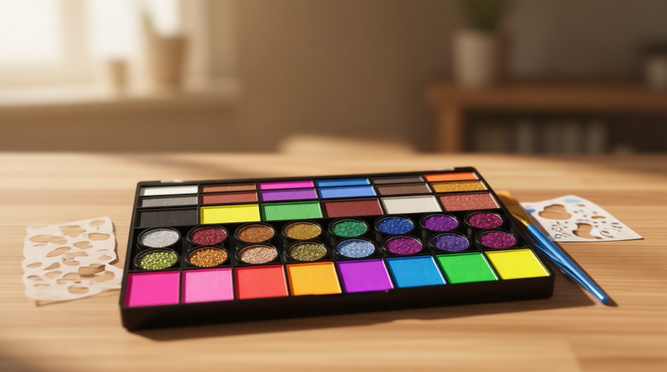 Face Painting Kit – 42 Colors Water Activated Face Paint Set, Easy Apply & Remove, Skin-Safe & Non-Toxic, Professional Kit with Brushes, Stencils & Gems for Halloween, Party, Festival & Cosplay