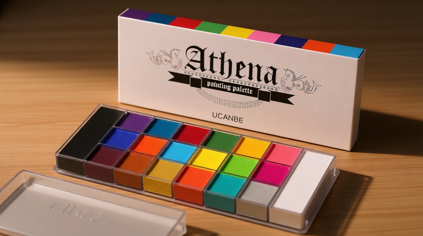 UCANBE Athena Face Body Paint Oil Palette, 20 Colors Large Black White Professional Flash Tattoo Halloween SFX Party Artist Costume Festival Stage Cosplay Full Size Makeup Painting Kit 168g Global Recycled Standard