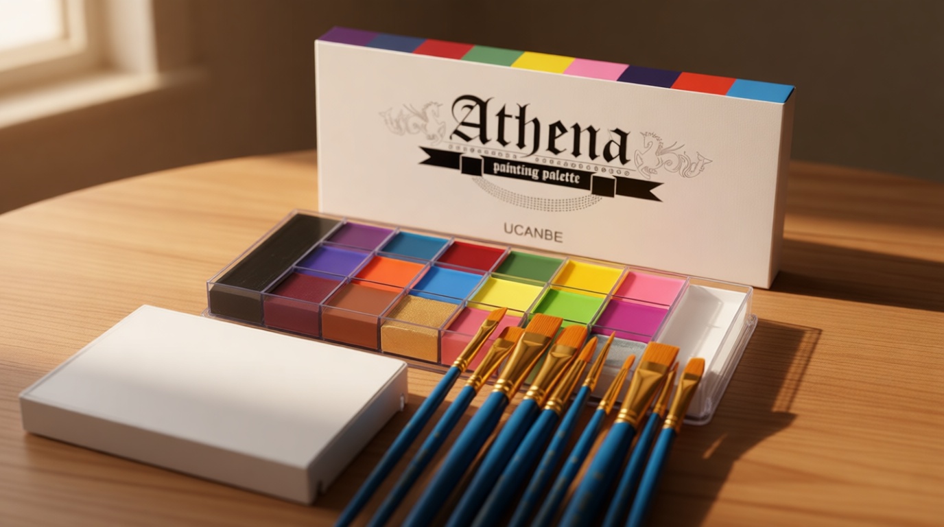 UCANBE Face Body Paint Set-Athena Painting Palette,10 Professional Artist Brush,Large Deep Pan Ideal for Halloween Cosplay Party SFX Arty Stage Makeup Global Recycled Standard