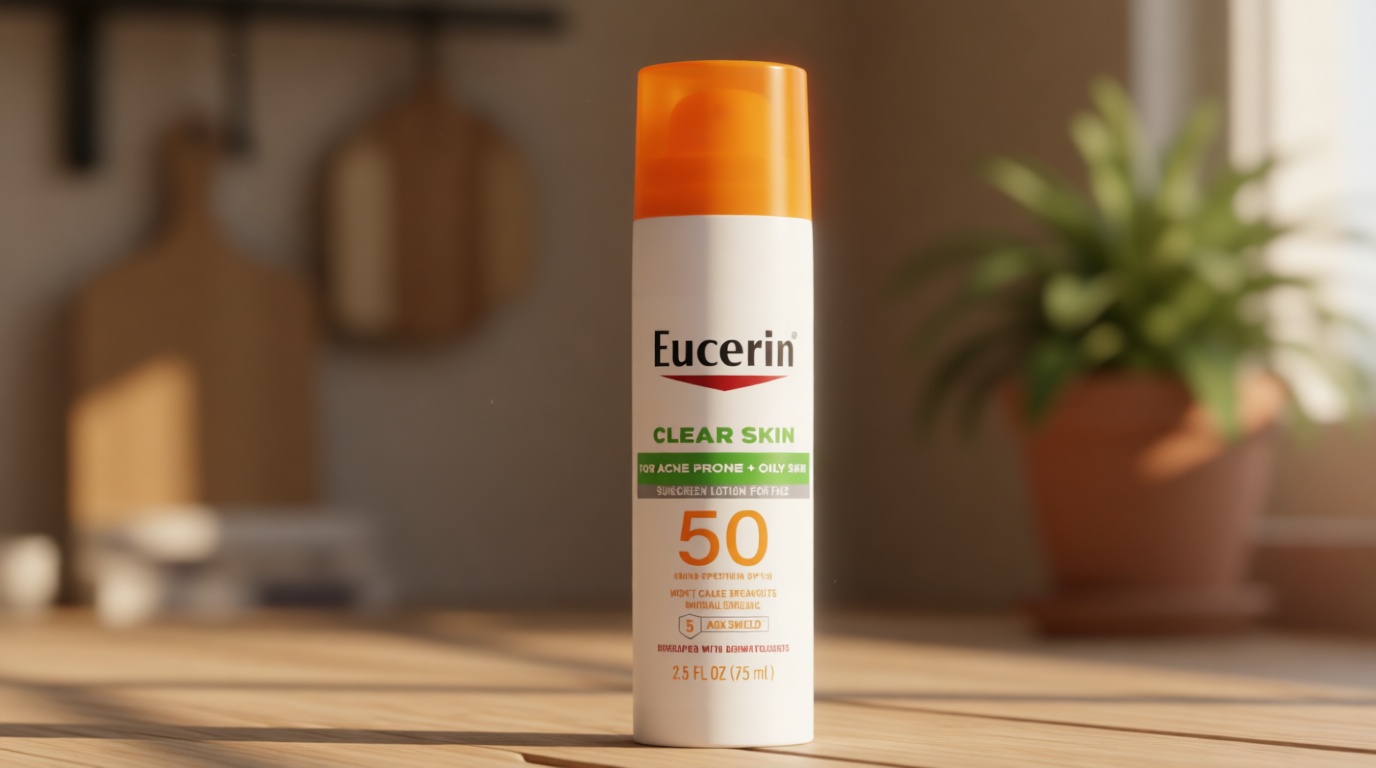 Eucerin Sun Clear Skin Face Sunscreen Lotion SPF 50 for Acne Prone and Oily Skin, Lightweight Sunscreen with Oil-Absorbing Minerals, Won't Cause Breakouts, Hypoallergenic, 2.5 Fl Oz Bottle