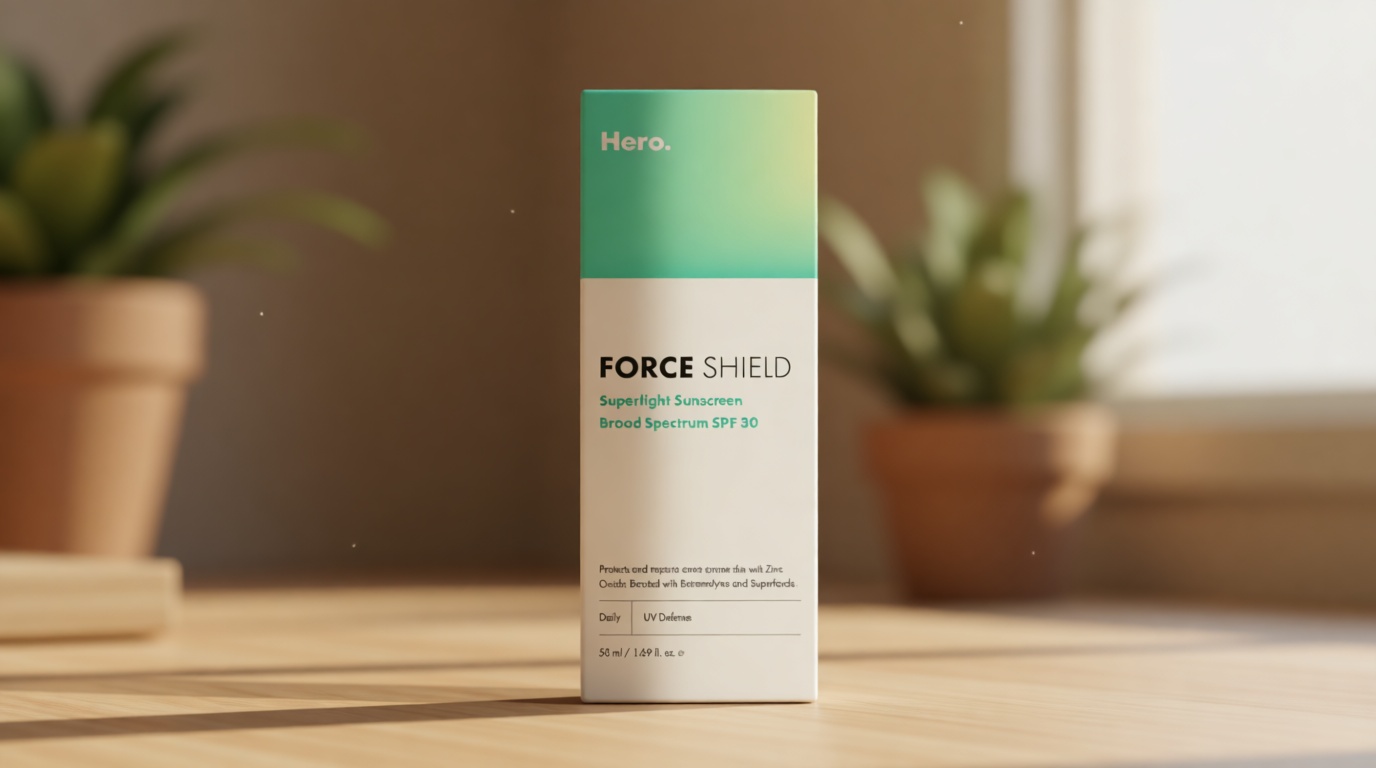 Hero Cosmetics Force Shield Superlight Sunscreen SPF 30 - Lightweight Sunscreen for Face & Acne-Prone Skin with Zinc Oxide - Fragrance Free 50 ml
