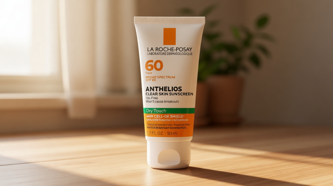 La Roche-Posay Anthelios Clear Skin Sunscreen Dry Touch SPF 60, Oil Free Sunscreen For Face, Oil Absorbing, Broad Spectrum SPF + Antioxidants, Non-Greasy, Oxybenzone Free, Travel Size