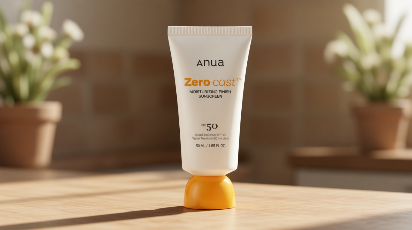 Anua, Zero-Cast Moisturizing Sunscreen SPF 50, Glow Natural Sunscreen for face, No White Cast, Hyaluronic Acid, Niacinamide, Oil-Free, Korean Skincare, 1.69 fl oz