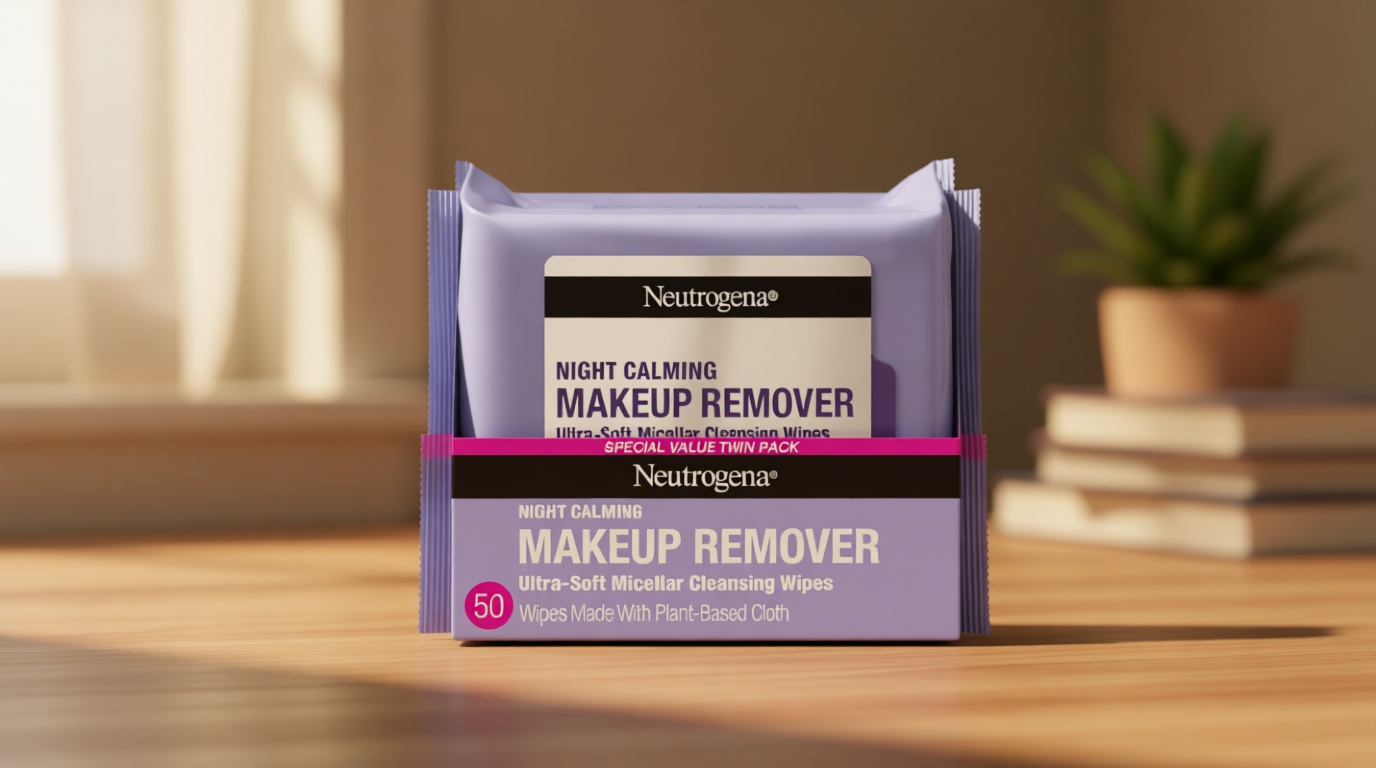 Neutrogena Night Calming Makeup Remover Face Wipes, Nighttime Cleansing Towelettes Remove Sweat, Dirt & Makeup & Calms Skin, Hypoallergenic, 100% Plant Based Cloth, Twin Pack, 2 x 25 ct