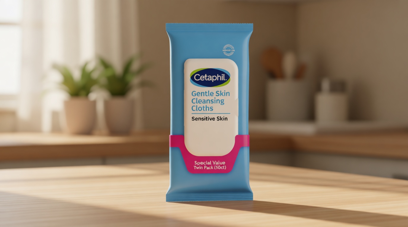 Cetaphil Face and Body Wipes, Gentle Skin Cleansing Cloths, 50 Count, Twin Pack, for Dry, Sensitive Skin, Flip Top Closure, Great for the Gym, Travel, in the Car, Hypoallergenic, Fragrance Free