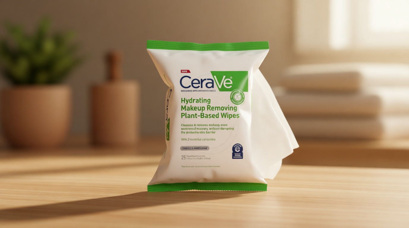 CeraVe Makeup Remover Wipes, Plant Based Face Wipes, Biodegradable in Compost, Waterless Face Wash, Travel Essentials for Women, Suitable for Sensitive Skin, Fragrance-free + Non-comedogenic, 25ct