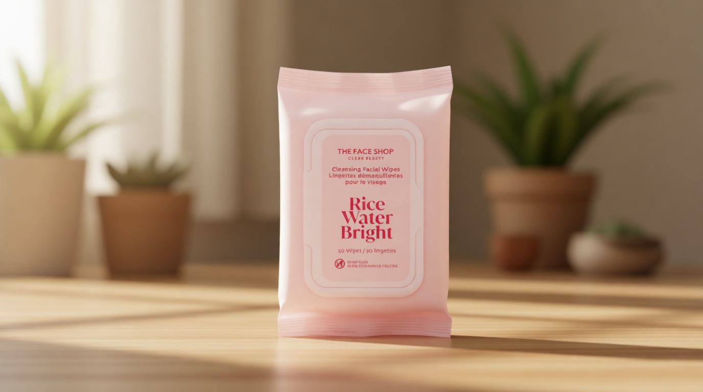 THE FACE SHOP Rice Water Bright Makeup Remover Wipes for Face, Moisturizing, Infused with Rice Extract, Disposable Cleansing Facial Wipes, 50 Count