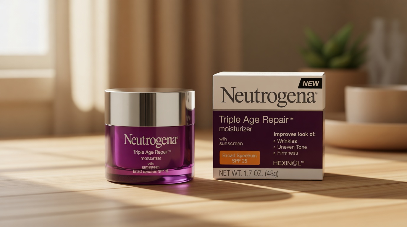 Neutrogena Triple Age Repair Face Moisturizer - with Hexinol Technology & Vitamin C, Anti-Wrinkle Face Cream with SPF 25, Visibly Reduces Wrinkles & Firms Skin, 1.7 oz