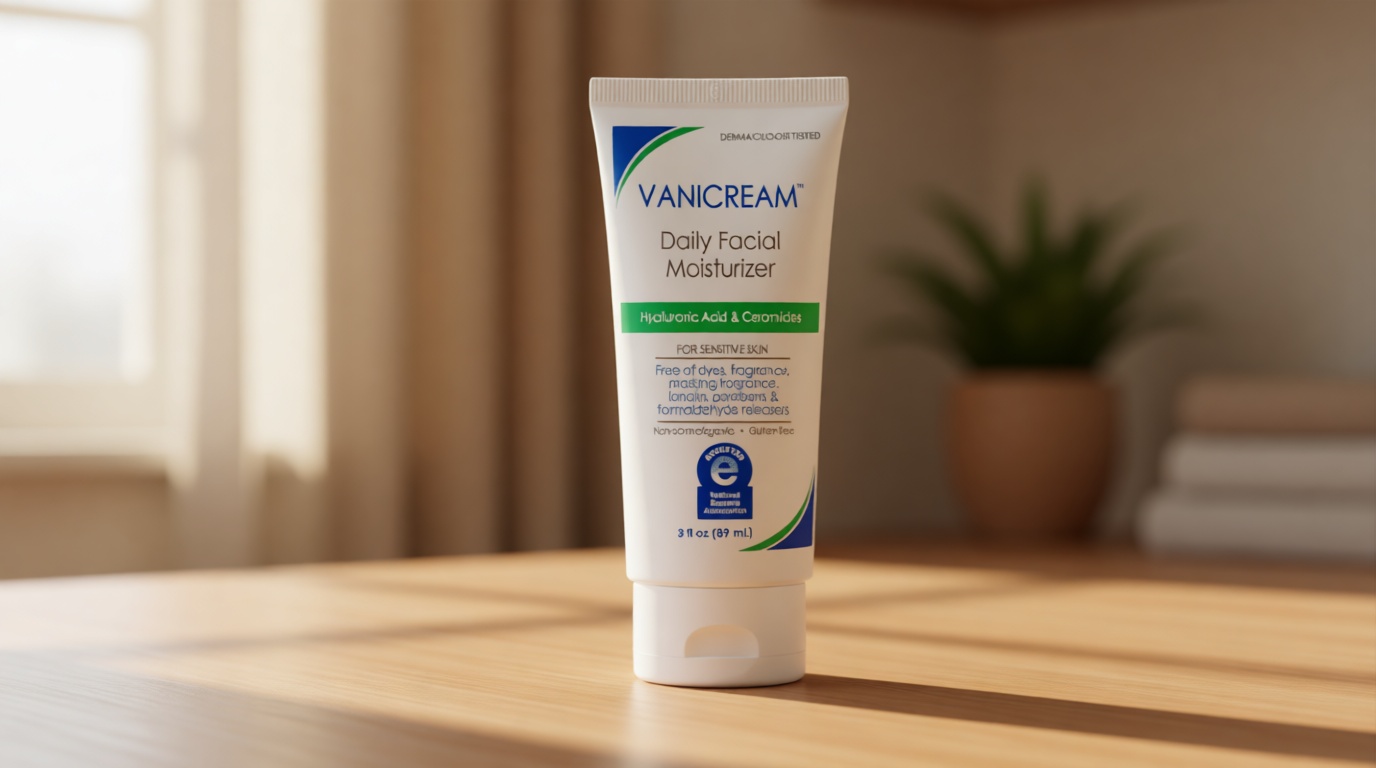 Vanicream Daily Facial Moisturizer With Ceramides and Hyaluronic Acid - Formulated Without Common Irritants for Those with Sensitive Skin, 3 fl oz (Pack of 1)