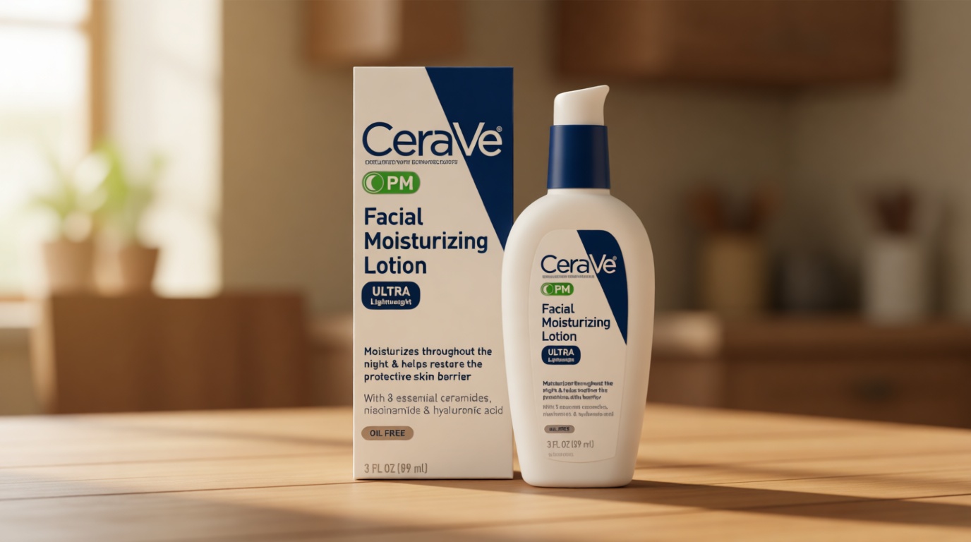 CeraVe PM Facial Moisturizing Lotion, Night Cream with Hyaluronic Acid and Niacinamide, Ultra-Lightweight, Oil-Free Moisturizer for Face, 3 Ounce