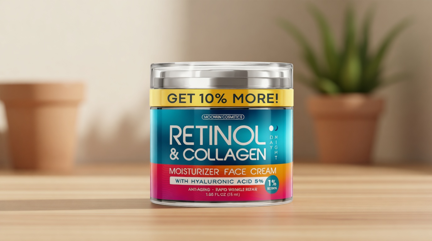 Retinol Cream for Face with Hyaluronic Acid, Day-Night Anti-Aging Moisturizer for Women, Men, Collagen Cream for Face Reduces Wrinkles, Dryness, 1.85 Oz