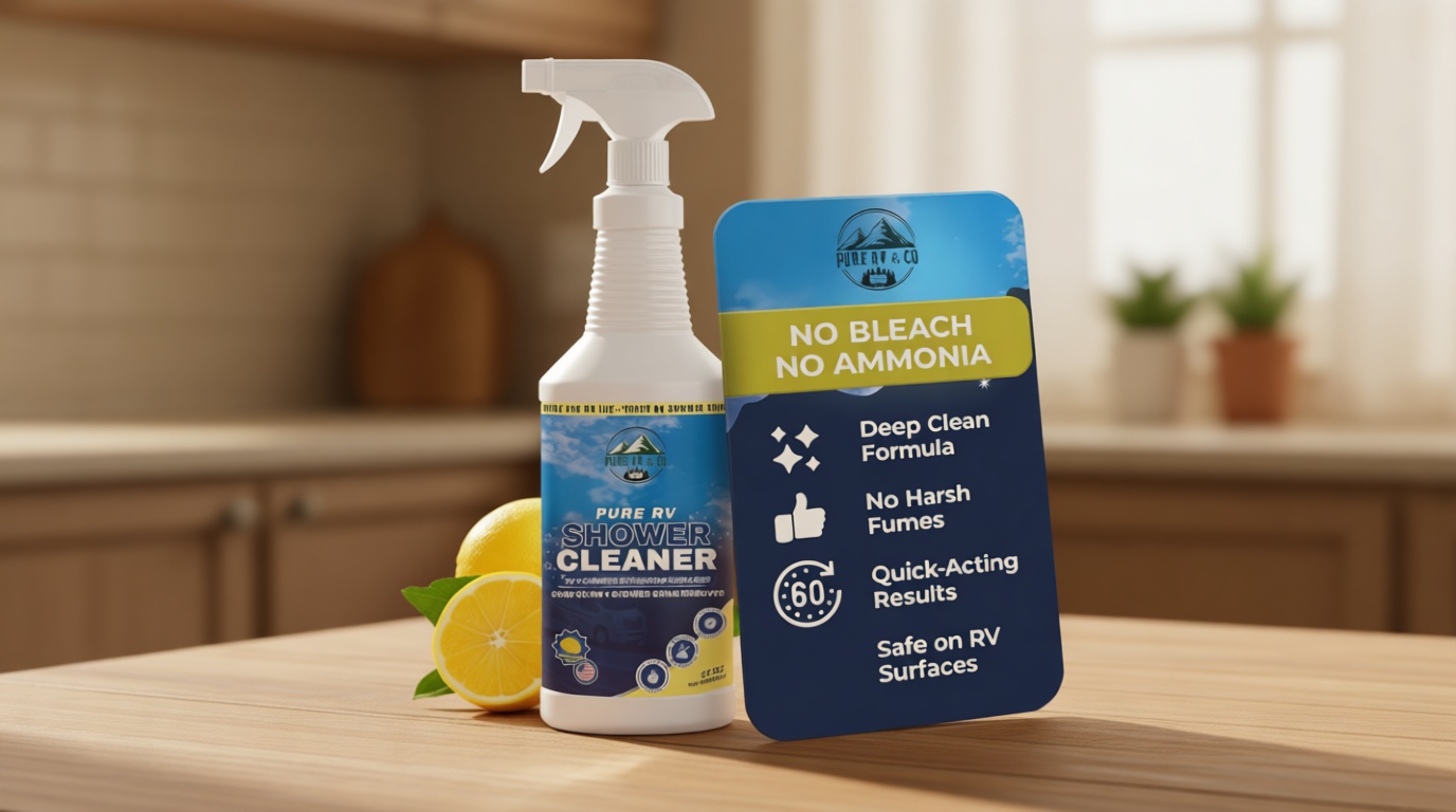 Shower Cleaner 32oz Spray - RV Bathroom Cleaner for Fiberglass & Plastic | Removes Hard Water Stains, Soap Scum & Mildew | Bleach-Free, Low Odor, Citrus Scent, Made in USA