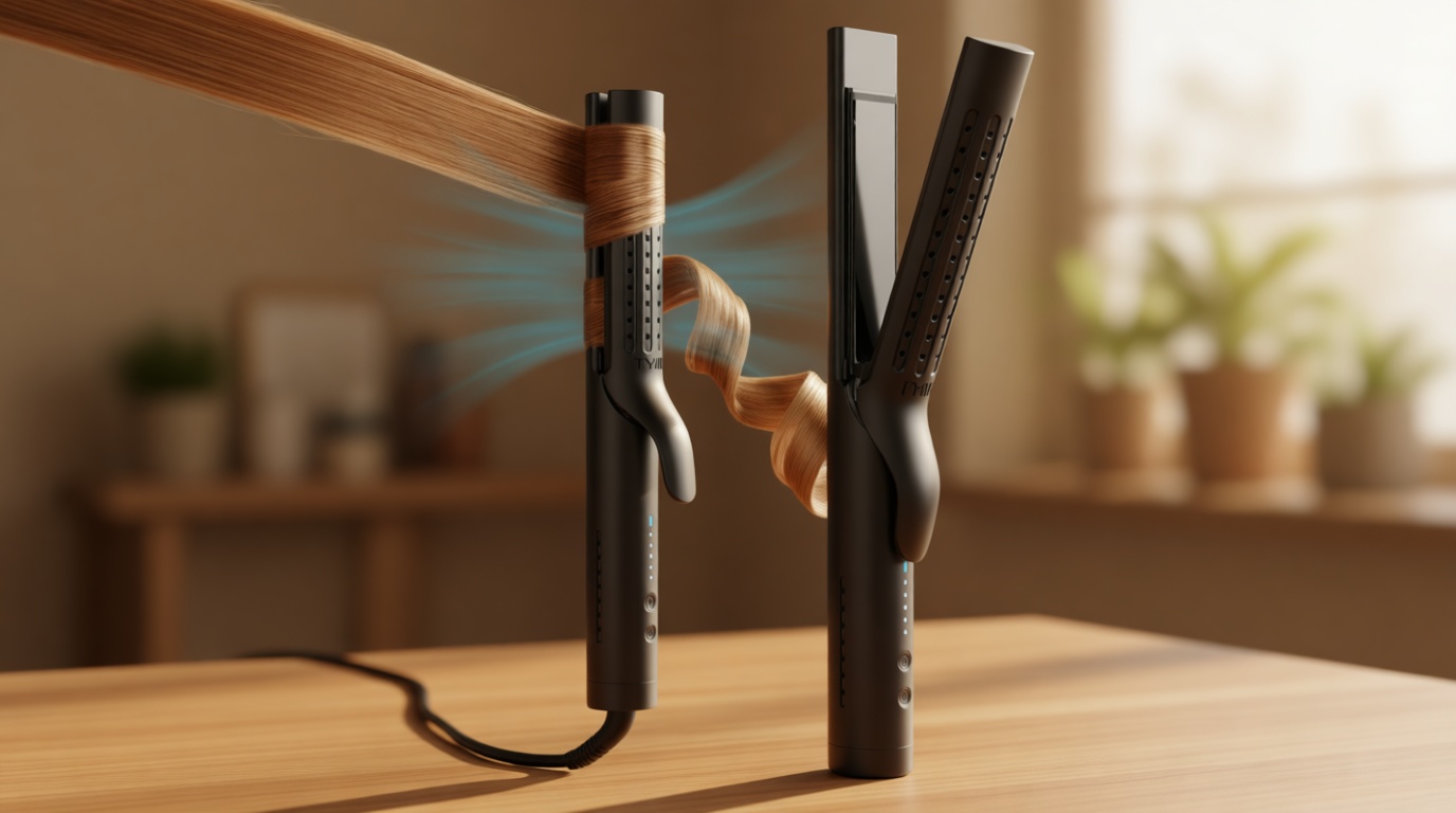 TYMO Airflow 2.0 Curling Iron Flat Iron - Hair Straightener and Curler 2 in 1, 1.25 Inch Curling Wand for Long Short Hair, Dual Voltage for Travel, 54 Million Ionic, Anti-Tangle, 5 Temps, Black