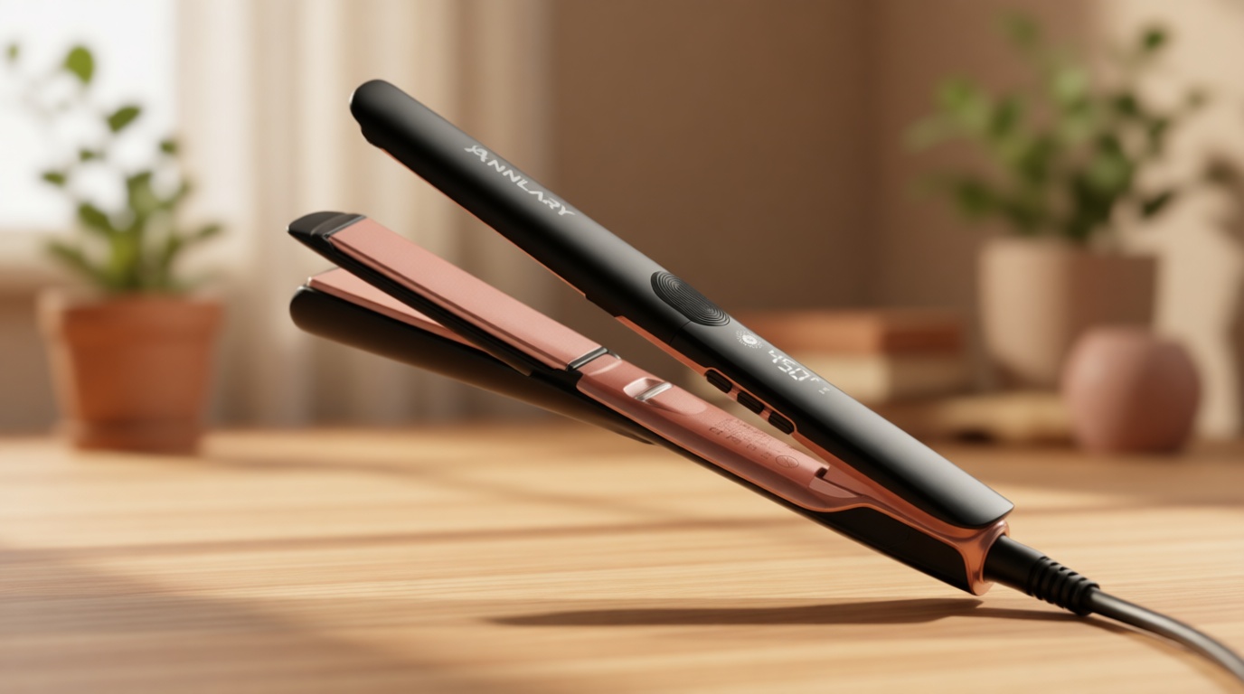 Annlary Hair Straightener 1 Inch Flat Iron and Curler 2 in 1 Titanium Ceramic Ionic Dual Voltage Straightener with Heat-Resistant Silicone, for Less Frizz, Shinier & Smoother ClimatePartner certified