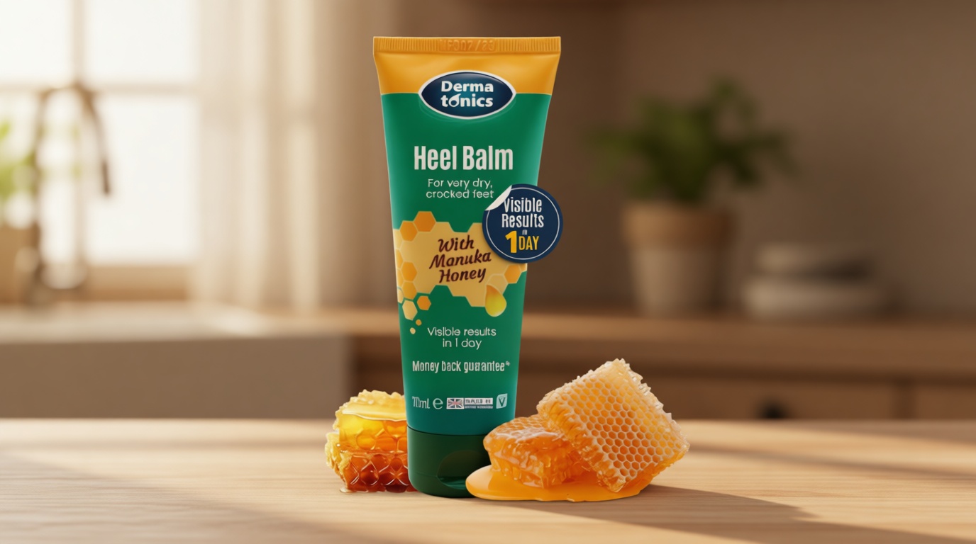 Dermatonics Foot Cream for Dry Cracked Heels - 25% Urea with Manuka Honey, Intensive Moisturizing Heel Treatment, Callus Remover, Exfoliating Care for Rough Feet Elbows Hands - Skin Repair, 2.37 oz