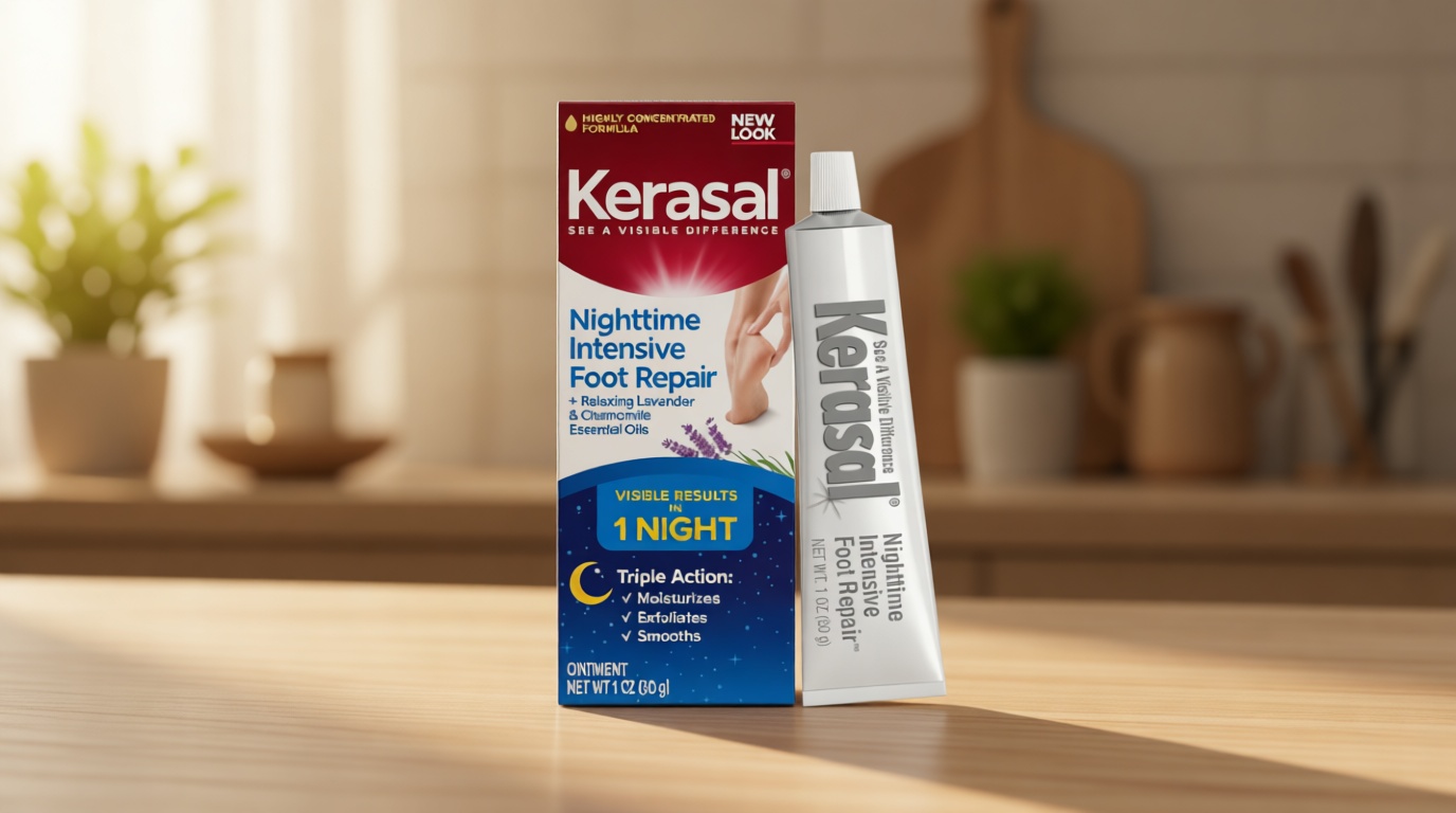Kerasal Nighttime Intensive Foot Repair, Skin Healing Ointment for Cracked Heels and Dry Feet, 1 oz (Packaging May Vary)