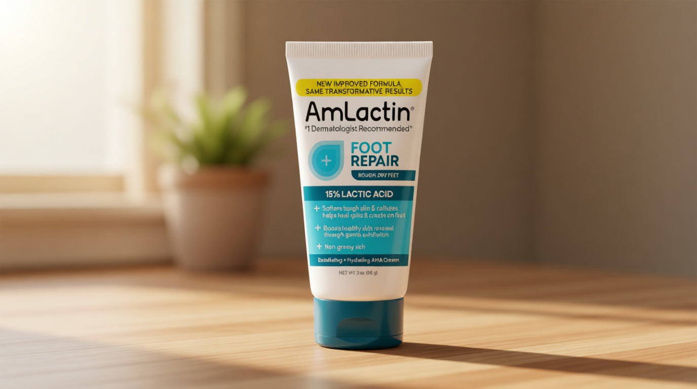 AmLactin Foot Repair Cream - Therapeutic Foot Cream for Dry Cracked Heels and Feet - Callus Softener - No-Scrub Exfoliator and Moisturizer with 15% Lactic Acid AHA - 3 oz (Packaging May Vary)