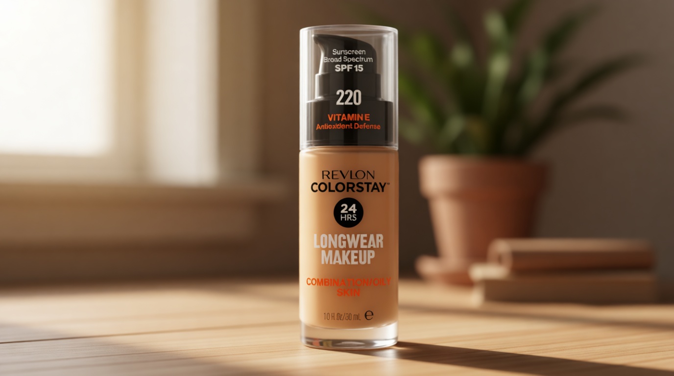 Revlon Liquid Foundation, ColorStay Face Makeup for Combination & Oily Skin, SPF 15, Medium-Full Coverage with Matte Finish, 220 Natural Beige, 1 Fl Oz